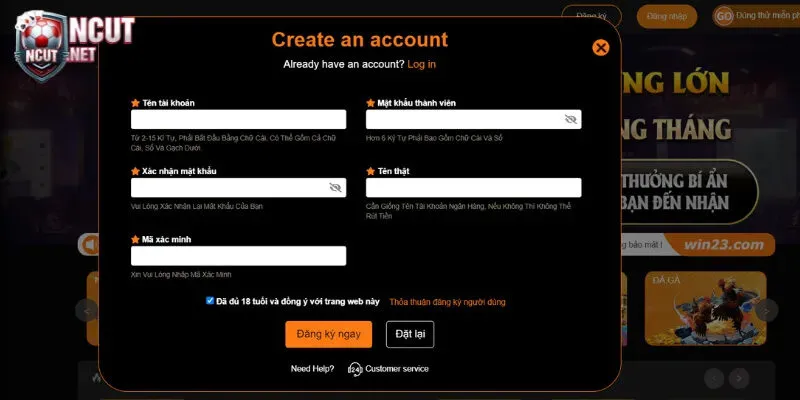 Click vào nút "Đăng ký" 23Win và hoàn thiện thông tin