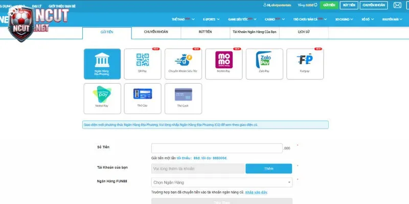 Hướng dẫn cách nạp tiền cơ bản Fun88