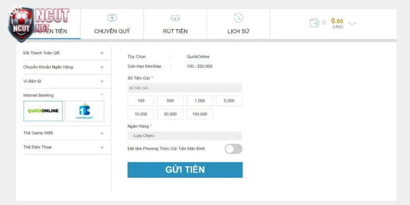 W88 Nạp tiền Internet Banking