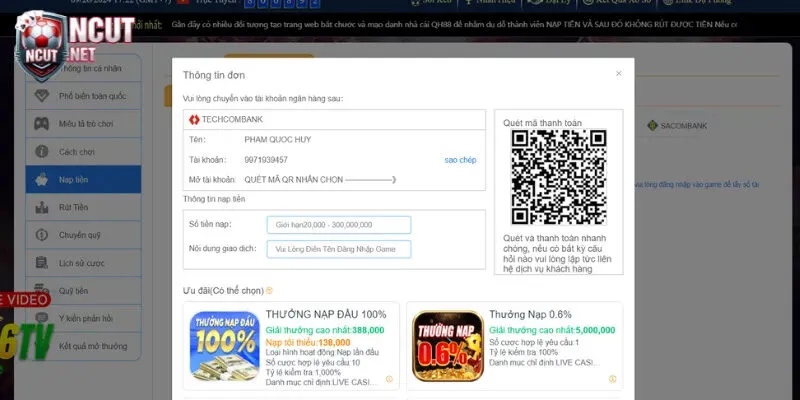 Nhập chuẩn thông tin tài khoản ngân hàng nhận tiền