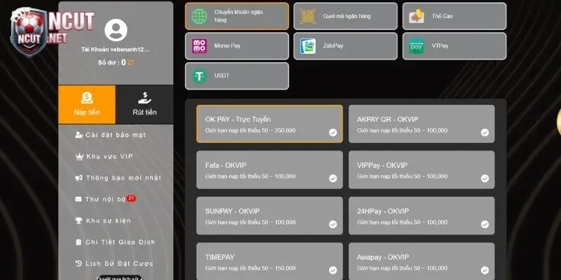 Thao tác giao dịch thanh toán tiện lợi tại nhà cái
